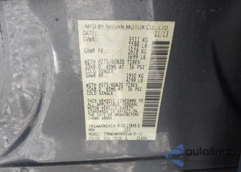 2014 Nissan Armada Platinum from USA, damaged, VIN 5N1AA0NEXEN605901